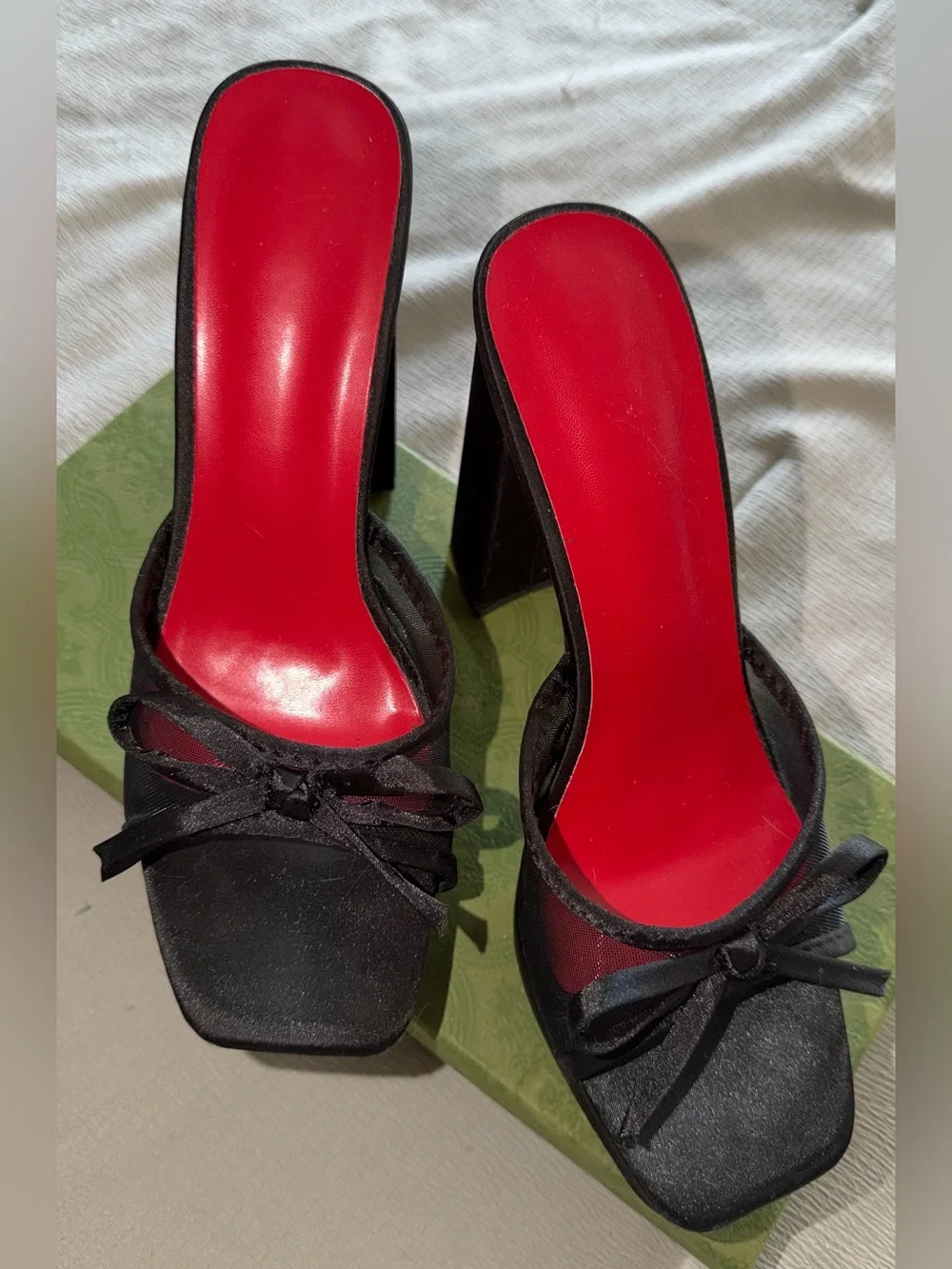 Black Mesh Platform High-Heel Mules - Women's